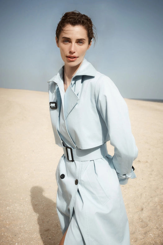 Cotton Trench Coat - Powder Blue