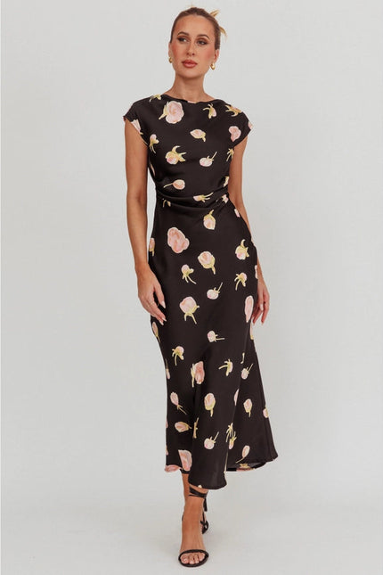 Cowl Back Floral Print Maxi Dress