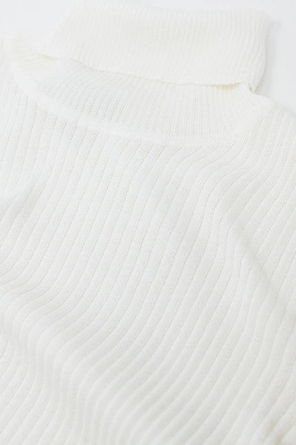 Cream Basic Ribbed Sweater with High Neck