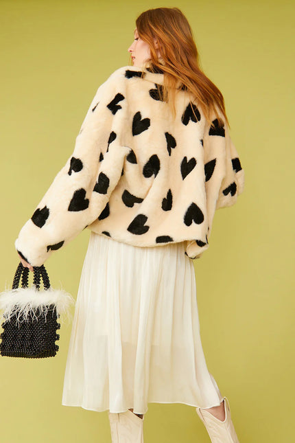 Cream Faux Fur Hand Painted Love Heart Jacket-2