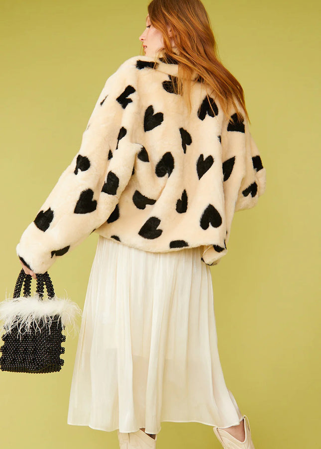 Cream Faux Fur Hand Painted Love Heart Jacket-2