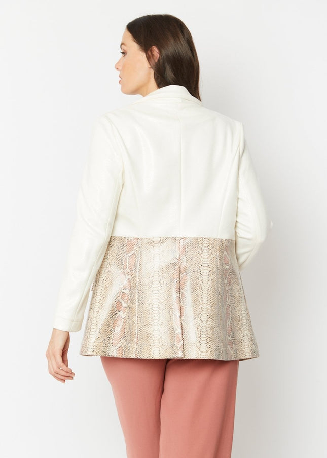 Cream Faux Leather Suede Jacket-1