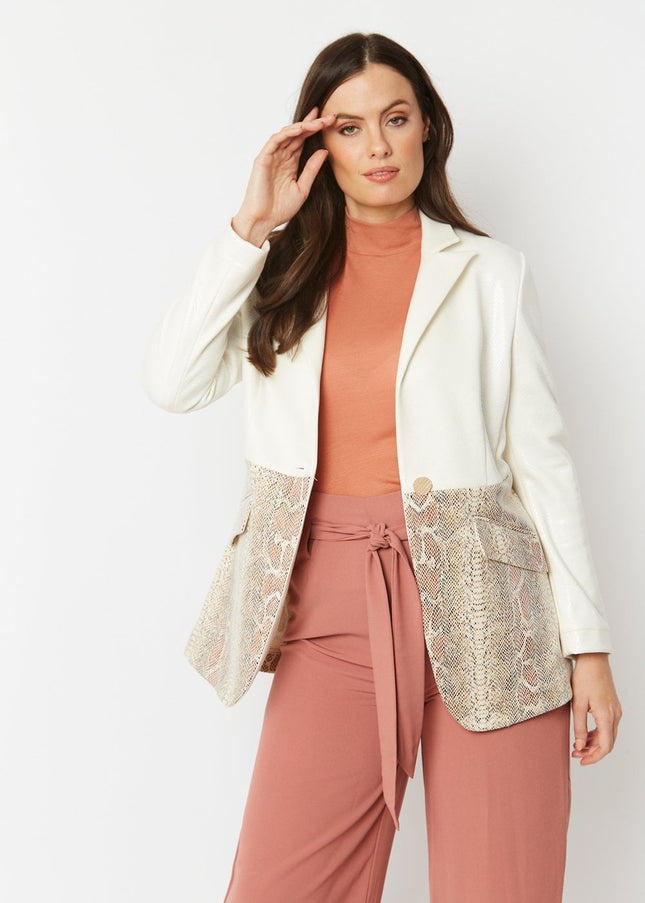 Cream Faux Leather Suede Jacket-2