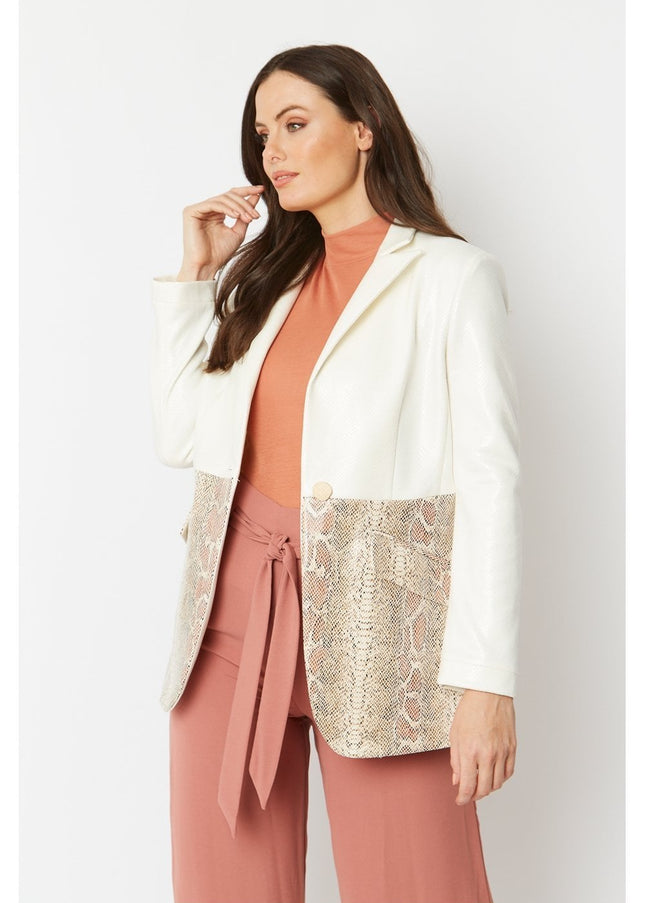 Cream Faux Leather Suede Jacket-3