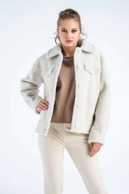 Cream Natural Sheepskin Shearling Jacket-0