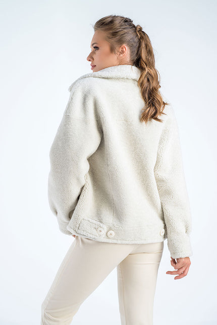 Cream Natural Sheepskin Shearling Jacket-2