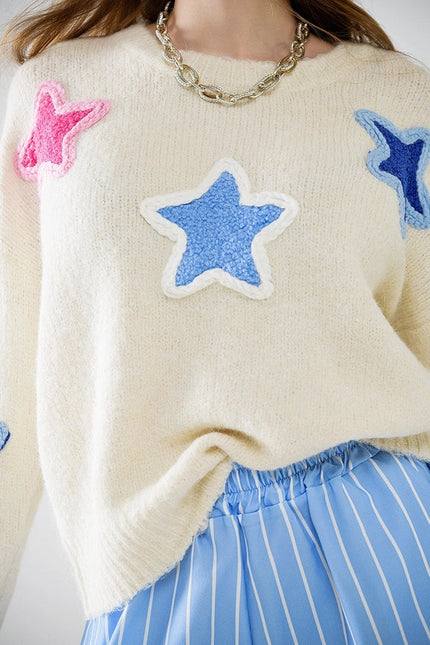 Cream Sweater with Embroidered Stars