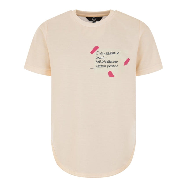 Cream and Pink Tshirt Digital Text Print