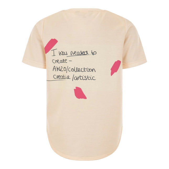 Cream and Pink Tshirt Digital Text Print