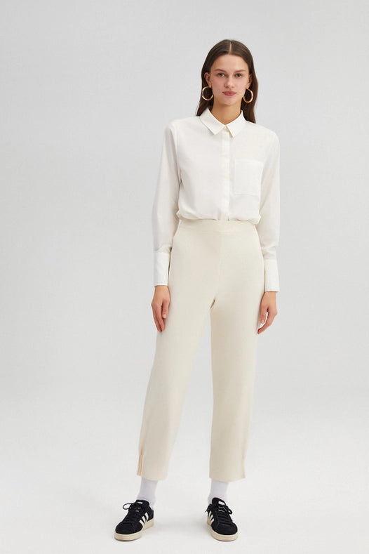 Crepe Trousers Ribbed Cuff