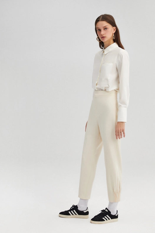 Crepe Trousers Ribbed Cuff