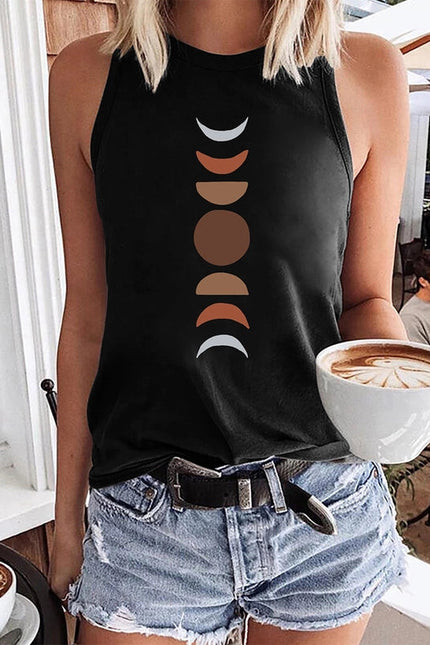 Crewneck Loose Moon Print Sleeveless Top