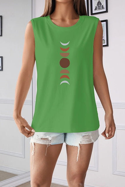 Crewneck Loose Moon Print Sleeveless Top