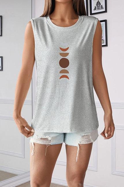 Crewneck Loose Moon Print Sleeveless Top