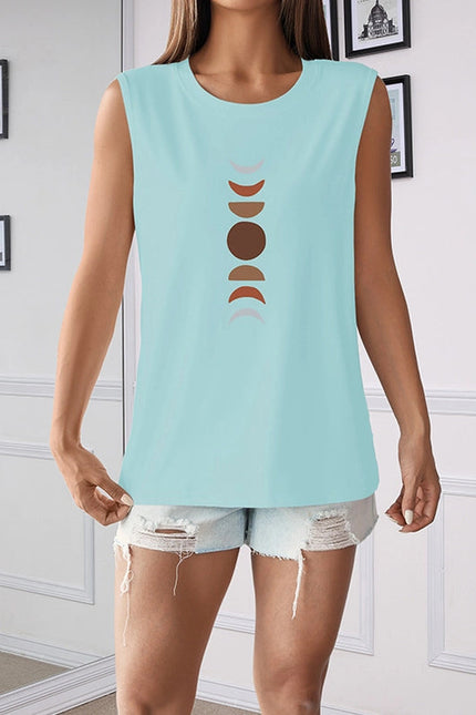 Crewneck Loose Moon Print Sleeveless Top