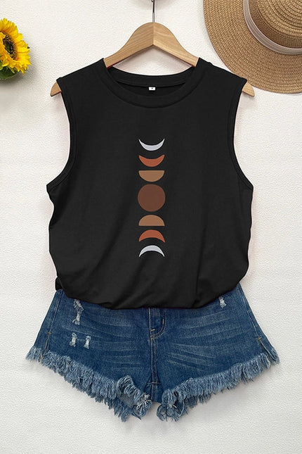 Crewneck Loose Moon Print Sleeveless Top