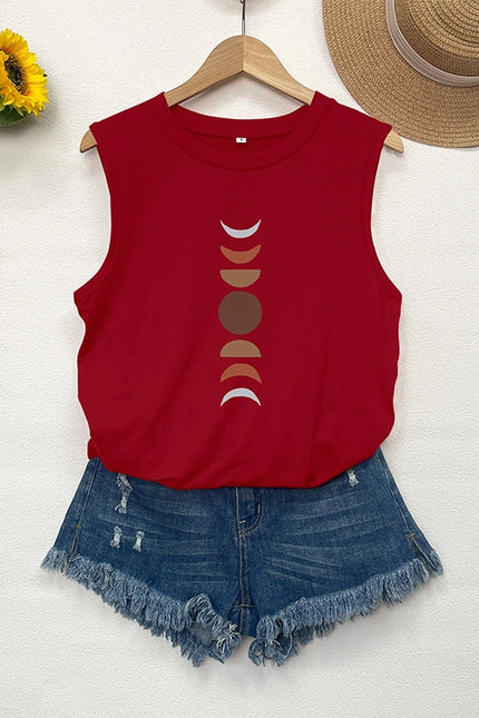 Crewneck Loose Moon Print Sleeveless Top