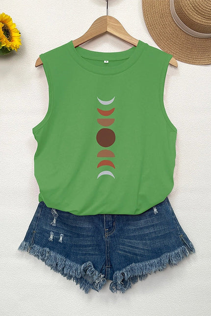 Crewneck Loose Moon Print Sleeveless Top