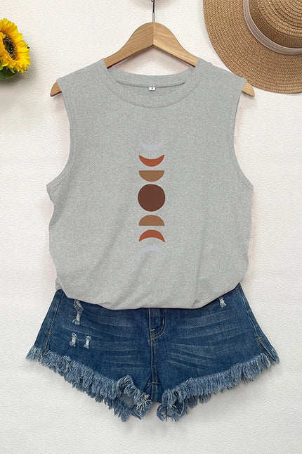 Crewneck Loose Moon Print Sleeveless Top