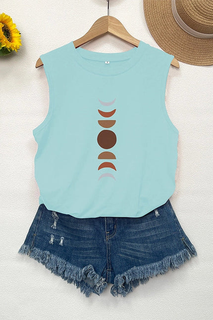 Crewneck Loose Moon Print Sleeveless Top