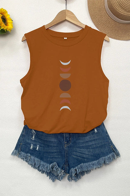 Crewneck Loose Moon Print Sleeveless Top