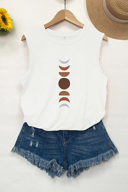 Crewneck Loose Moon Print Sleeveless Top