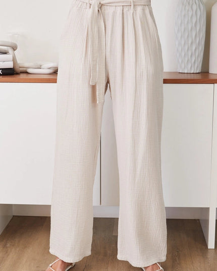 Crinkle Gauze Pant with Tie Belt