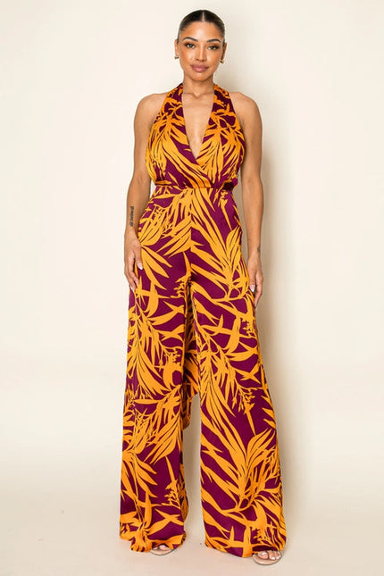 Crinkle Satin Multi Tieable Slvless Jumpsuit Burgundy