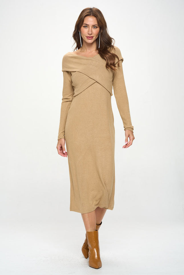 Criss Cross Midi Long Sleeve Dress-2