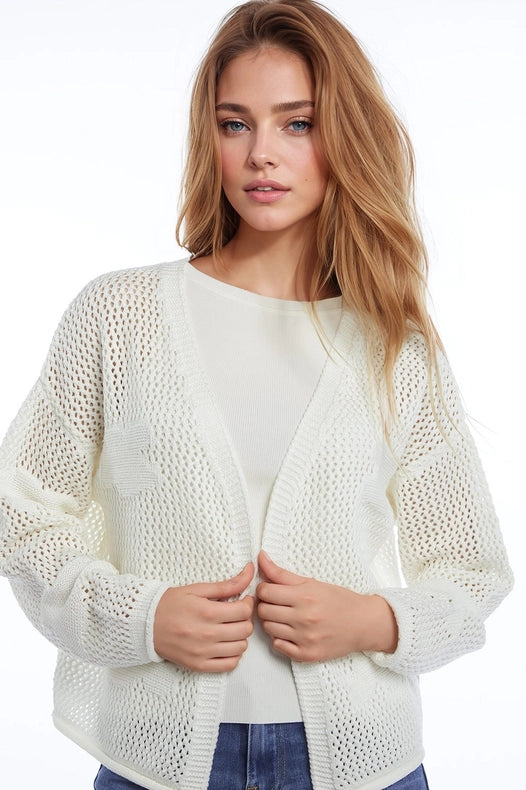 Crochet Cardigan With Knitted Clouds In White