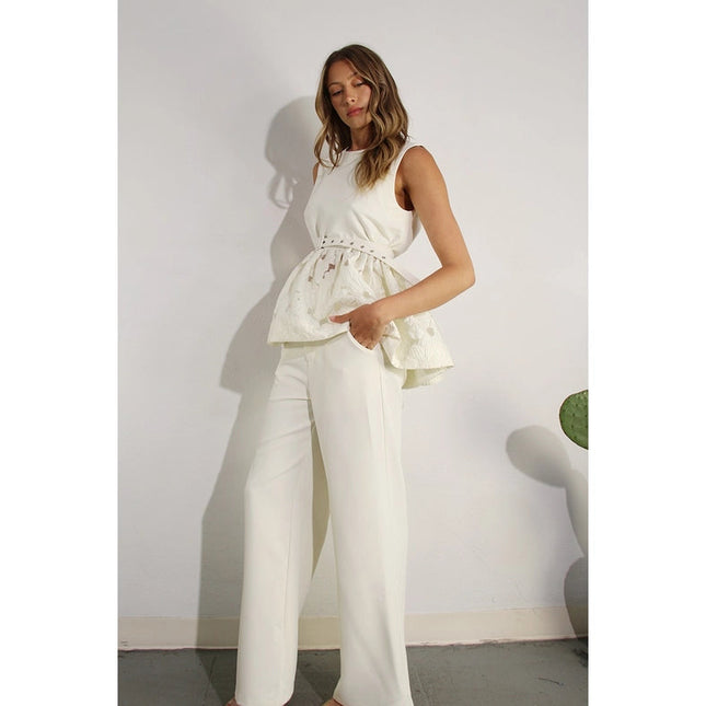 Crochet Lace Ruffle Top and Pants Set