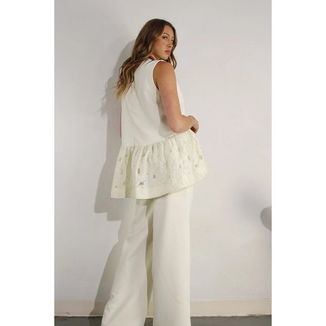 Crochet Lace Ruffle Top and Pants Set