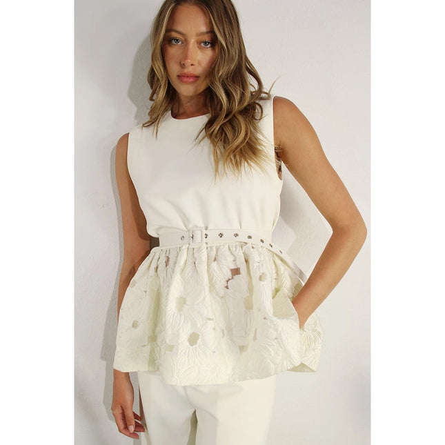 Crochet Lace Ruffle Top and Pants Set