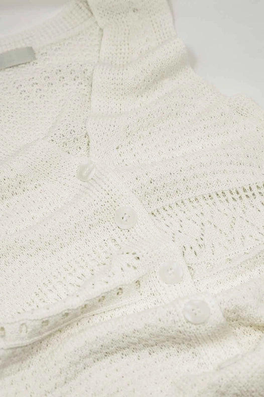 Crochet Maxi Vest with Button Closure in White