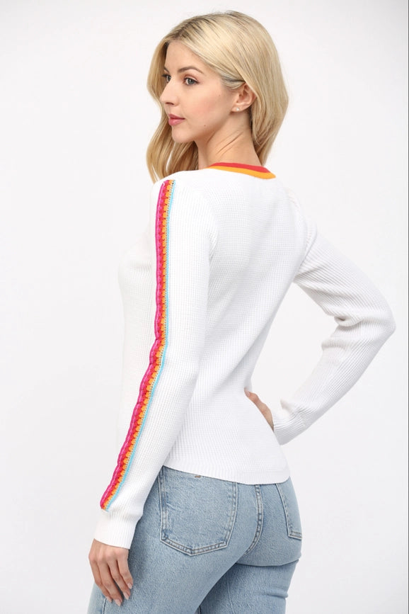 Crochet Trimmed Waffle Knit Sweater