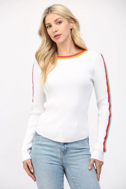 Crochet Trimmed Waffle Knit Sweater