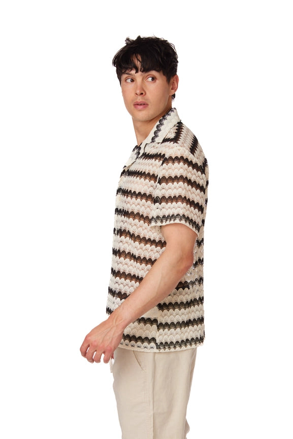 Crochet/Textured Short Sleeve Men's Shirt (4013)