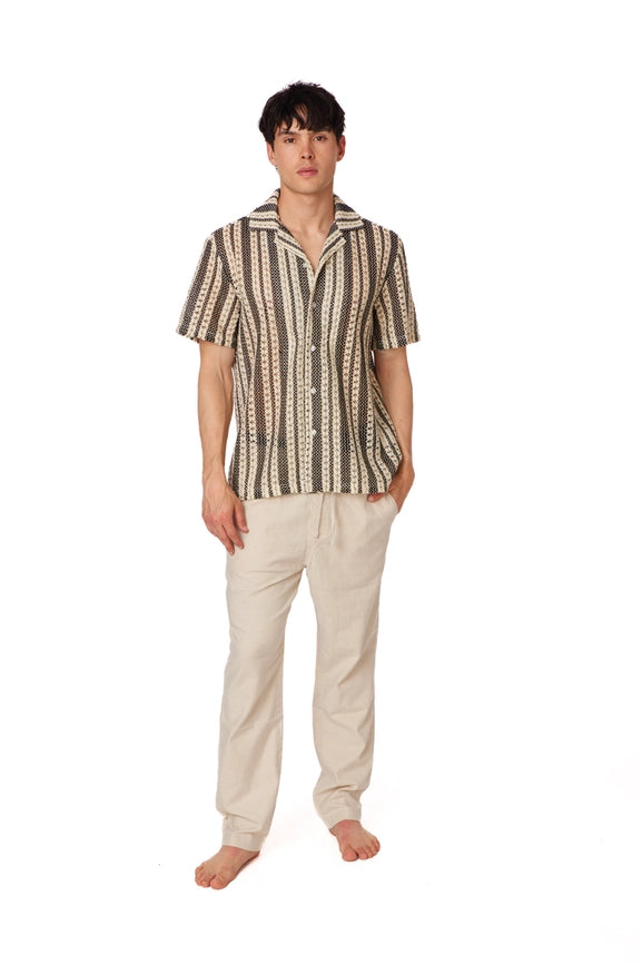 Crochet/Textured Short Sleeve Men's Shirt (4013)