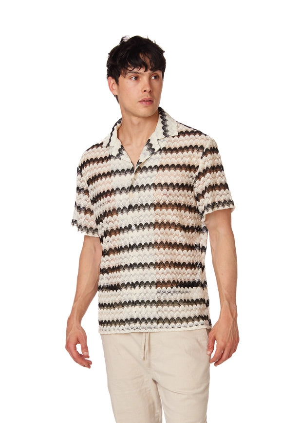 Crochet/Textured Short Sleeve Men's Shirt (4013)