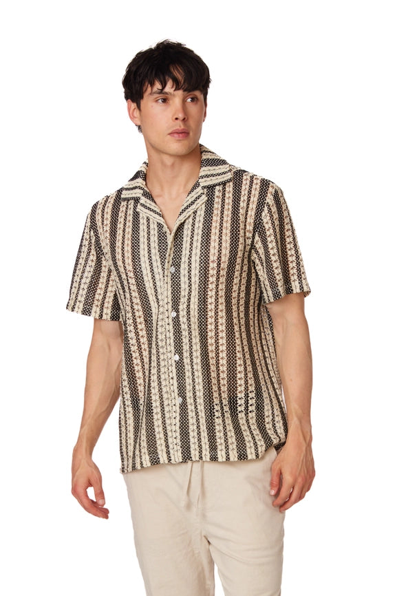 Crochet/Textured Short Sleeve Men's Shirt (4015)