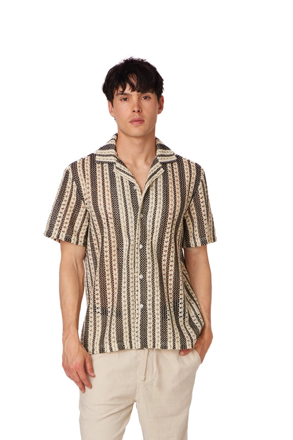 Crochet/Textured Short Sleeve Men's Shirt (4015)