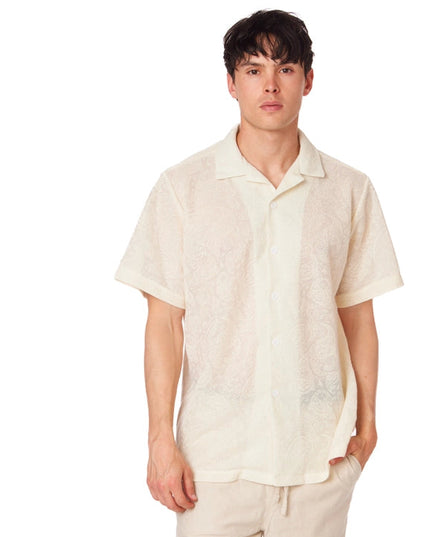 Crochet/Textured Short Sleeve Men's Shirt CREAM