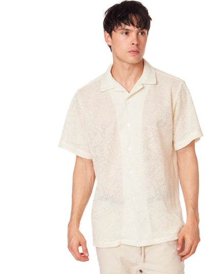 Crochet/Textured Short Sleeve Men's Shirt CREAM