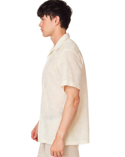 Crochet/Textured Short Sleeve Men's Shirt CREAM