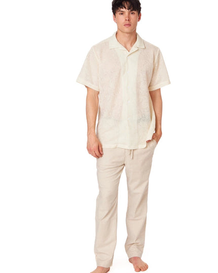 Crochet/Textured Short Sleeve Men's Shirt CREAM