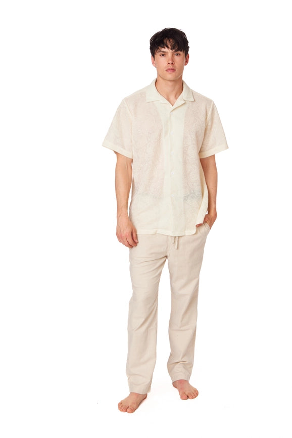 Crochet/Textured Short Sleeve Men's Shirt CREAM