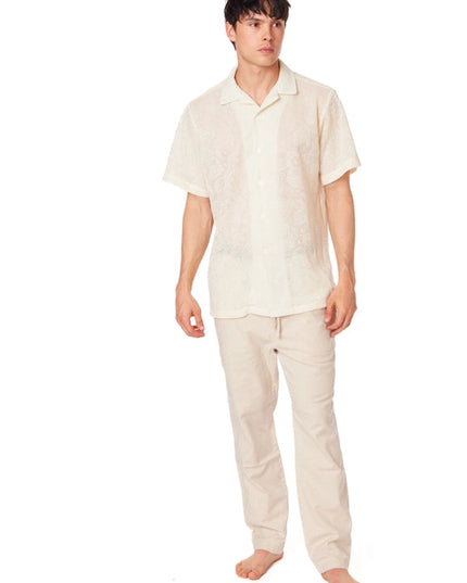 Crochet/Textured Short Sleeve Men's Shirt CREAM