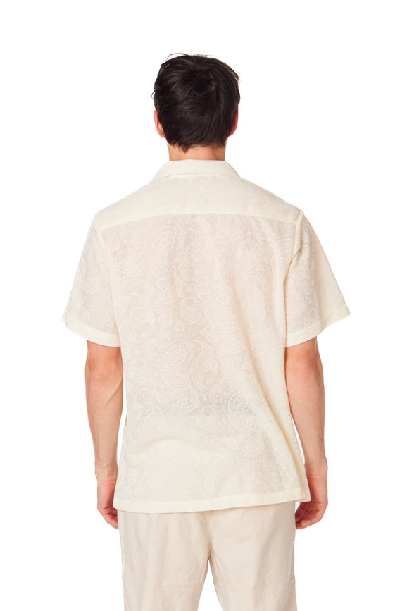 Crochet/Textured Short Sleeve Men's Shirt CREAM