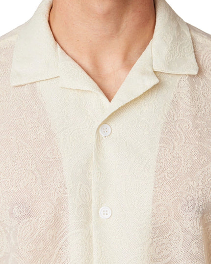 Crochet/Textured Short Sleeve Men's Shirt CREAM