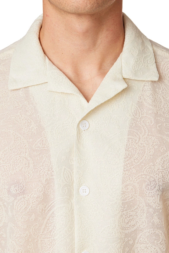 Crochet/Textured Short Sleeve Men's Shirt CREAM